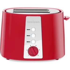 Home Retro Red Plastic 2 Slice Extra Wide Slot Toaster with 6 Shade Settings